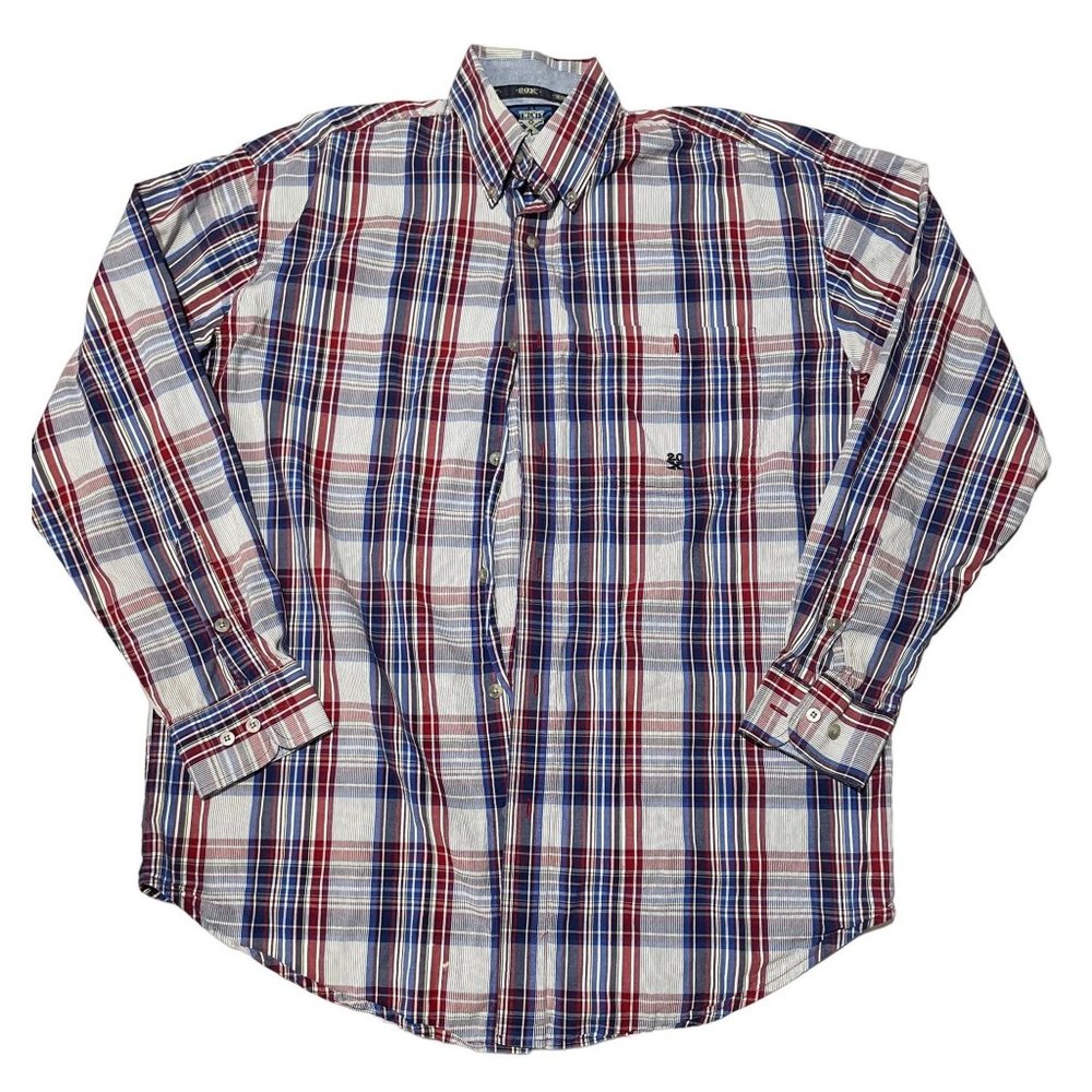Wrangler 20X Mens Plaid Button Down Shirt Red White Blue Western Long Sleeve‎ U1
